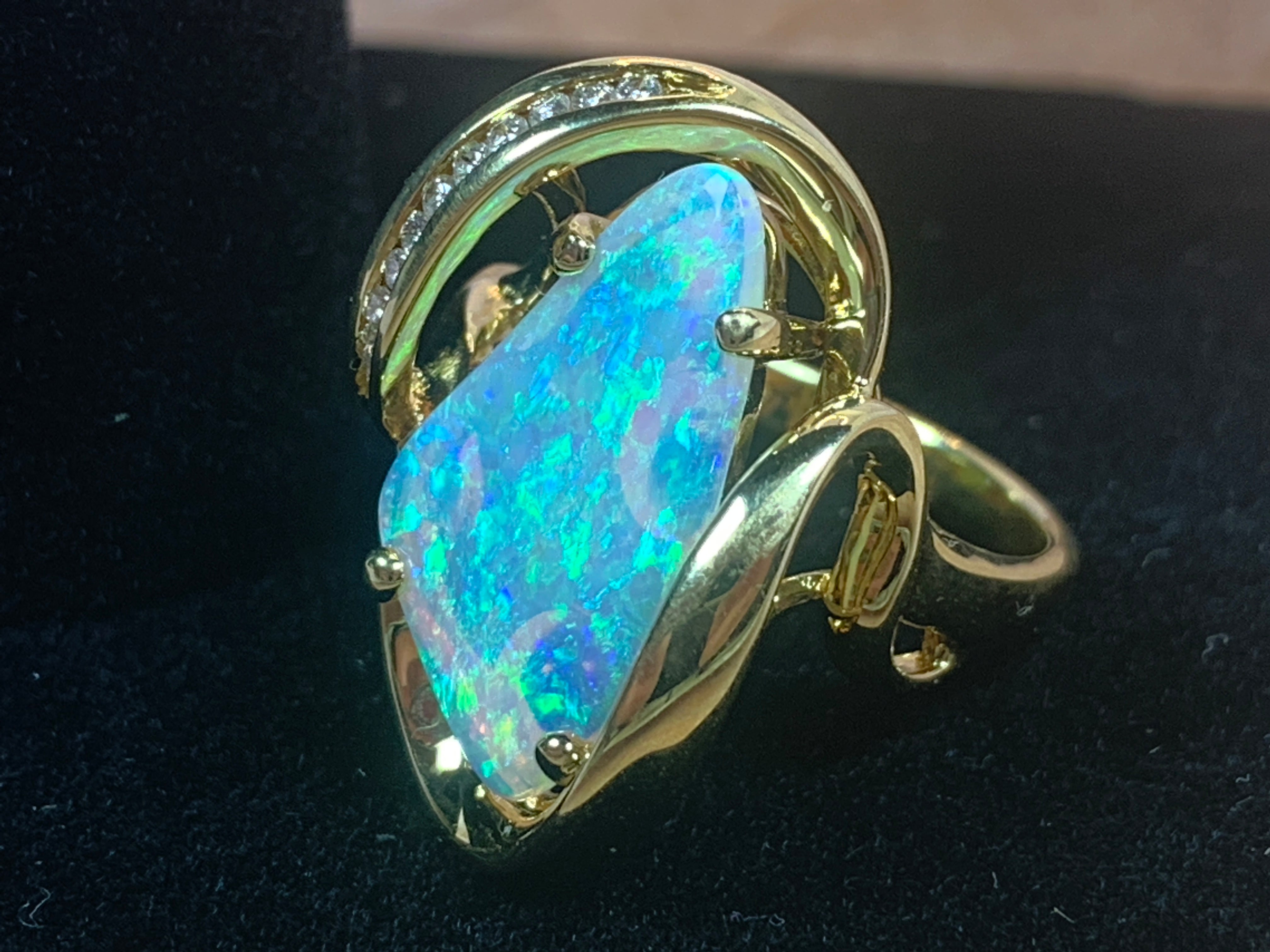 18kt Yellow Gold Crystal Opal and Diamond ring - Masterpiece Jewellery Opal & Gems Sydney Australia | Online Shop