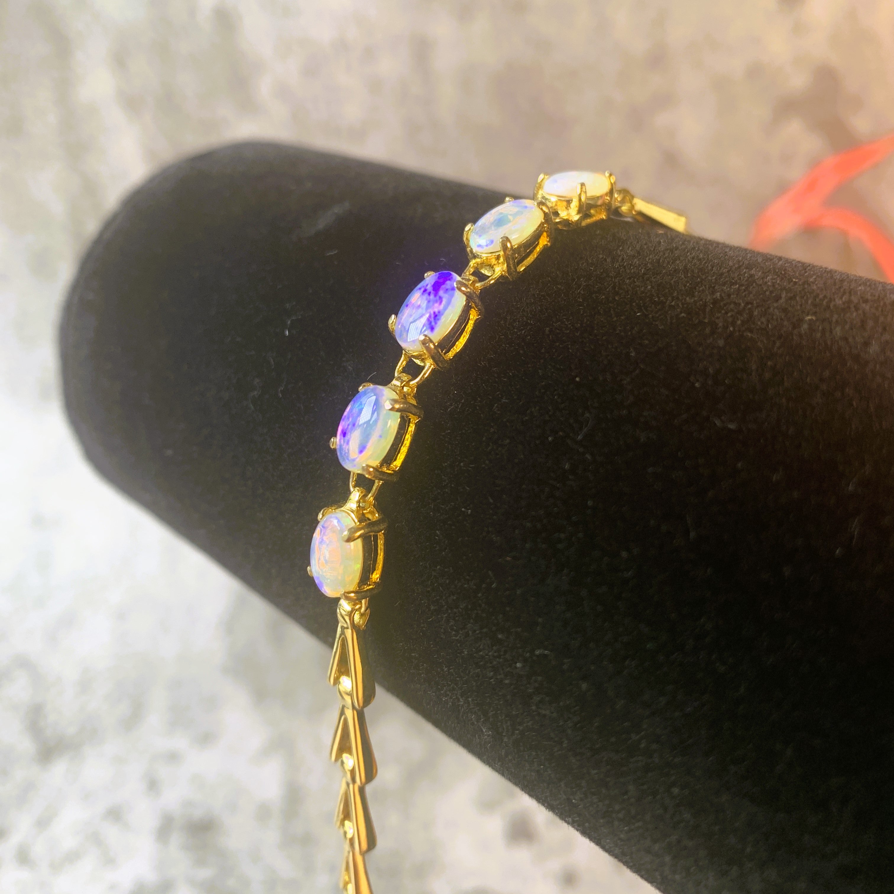 Gold plated silver 5 White opal 8x6mm bracelet - Masterpiece Jewellery Opal & Gems Sydney Australia | Online Shop