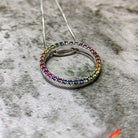 9kt White Gold Multi Colour Sapphire Circle necklace - Masterpiece Jewellery Opal & Gems Sydney Australia | Online Shop