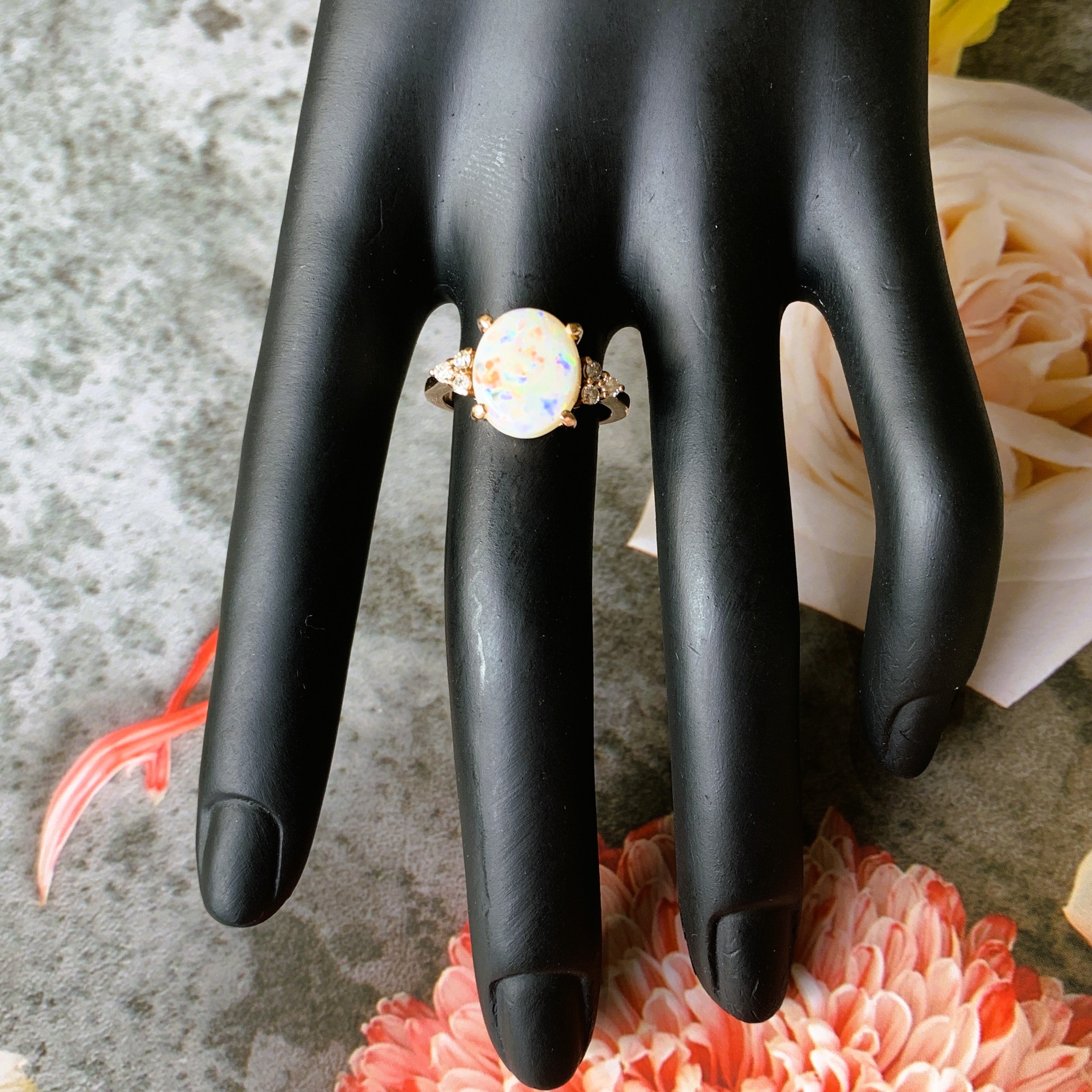 9kt Rose Gold 2.8ct White Opal and Diamond ring - Masterpiece Jewellery Opal & Gems Sydney Australia | Online Shop