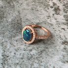 Rose Gold Plated silver 10x8mm Opal triplet halo ring - Masterpiece Jewellery Opal & Gems Sydney Australia | Online Shop