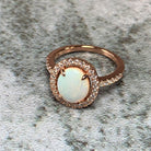 Rose Gold Plated White Opal 10x8mm halo ring - Masterpiece Jewellery Opal & Gems Sydney Australia | Online Shop