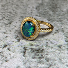 Gold Plated Sterling Silver Opal triplet 10x8mm halo ring - Masterpiece Jewellery Opal & Gems Sydney Australia | Online Shop