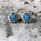 Sterling Silver pair of 8x6mm Opal triplet cluster earrings - Masterpiece Jewellery Opal & Gems Sydney Australia | Online Shop