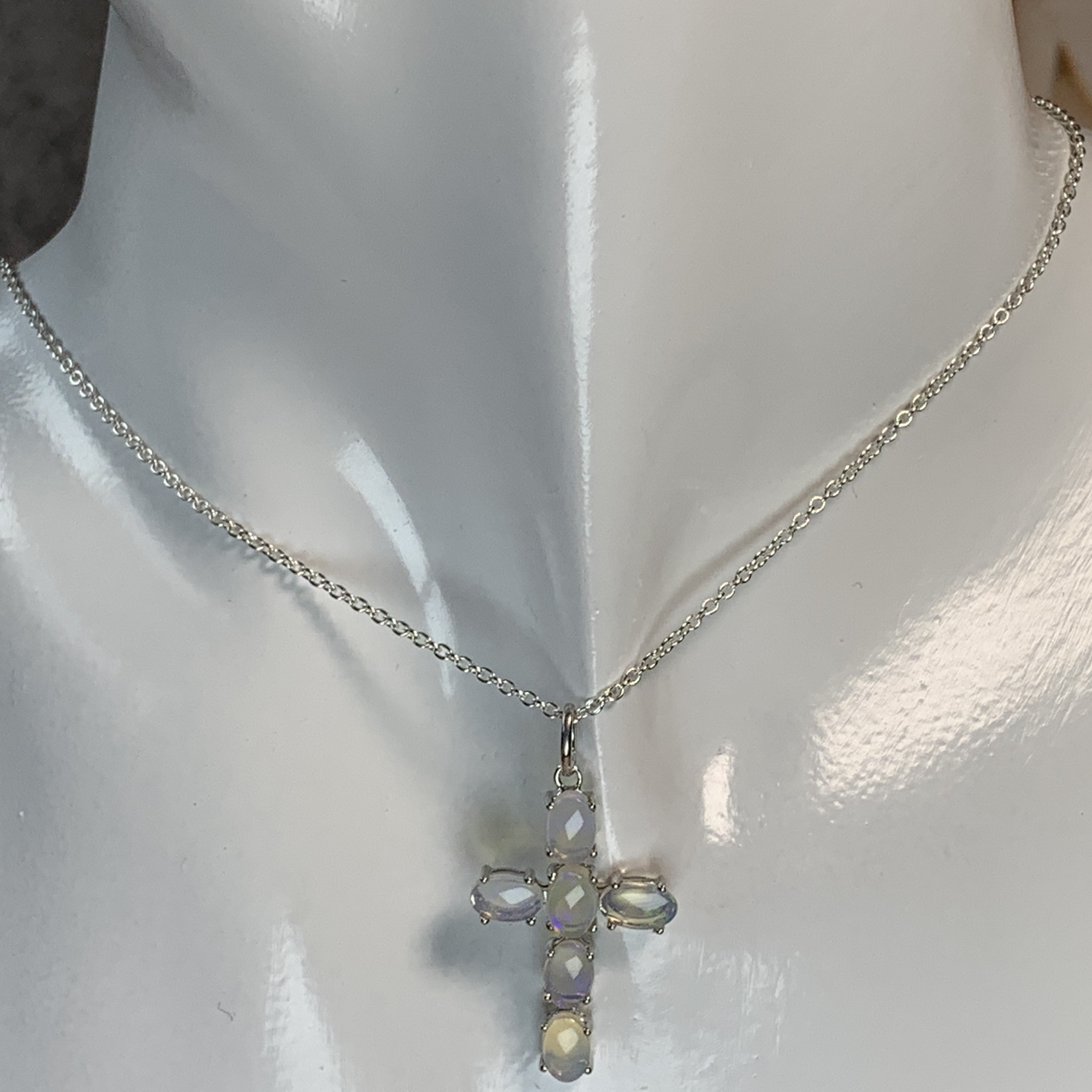 Sterling Silver Opal cross 25x15mm - Masterpiece Jewellery Opal & Gems Sydney Australia | Online Shop