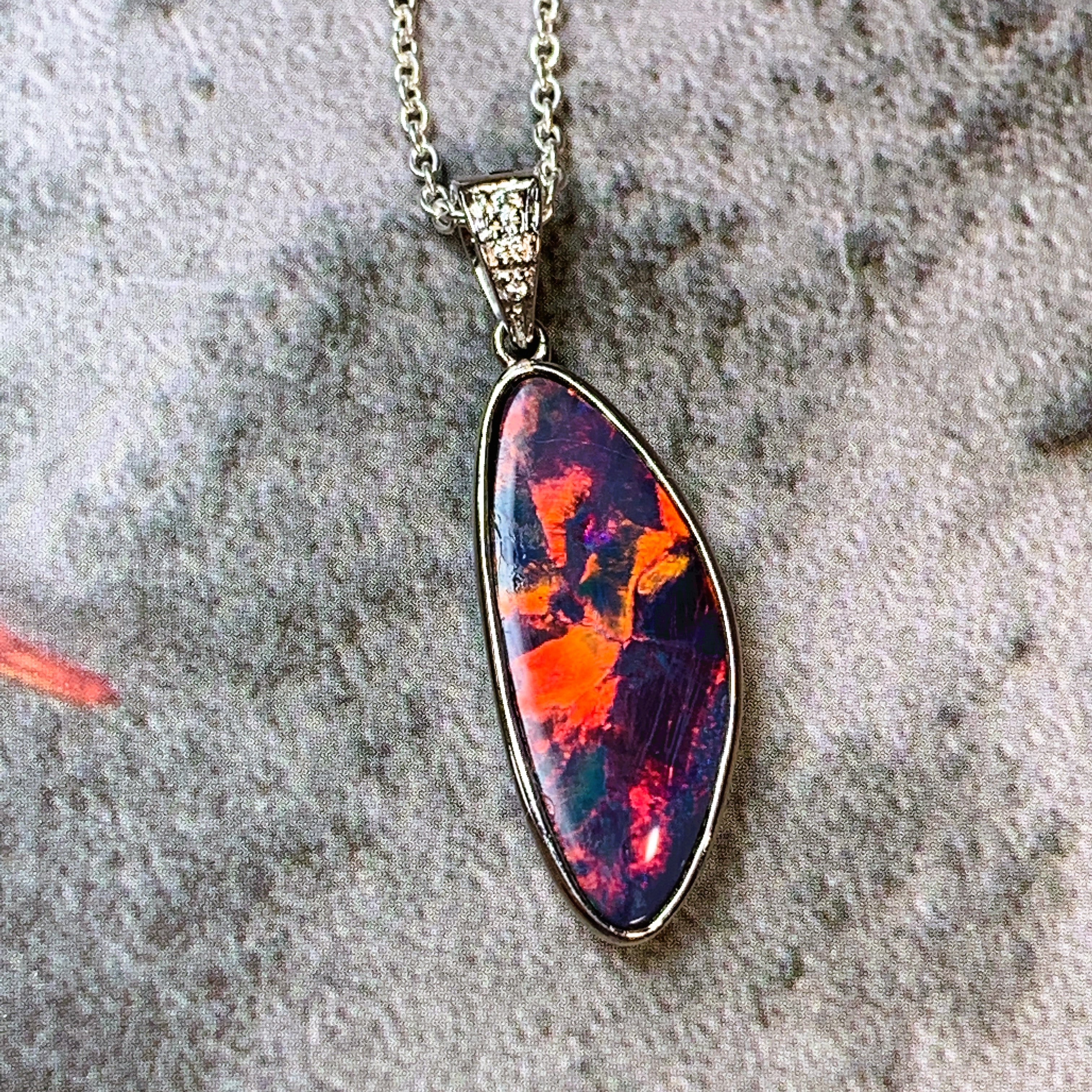 14kt White Gold Red Fiery Opal and Diamond pendant - Masterpiece Jewellery Opal & Gems Sydney Australia | Online Shop