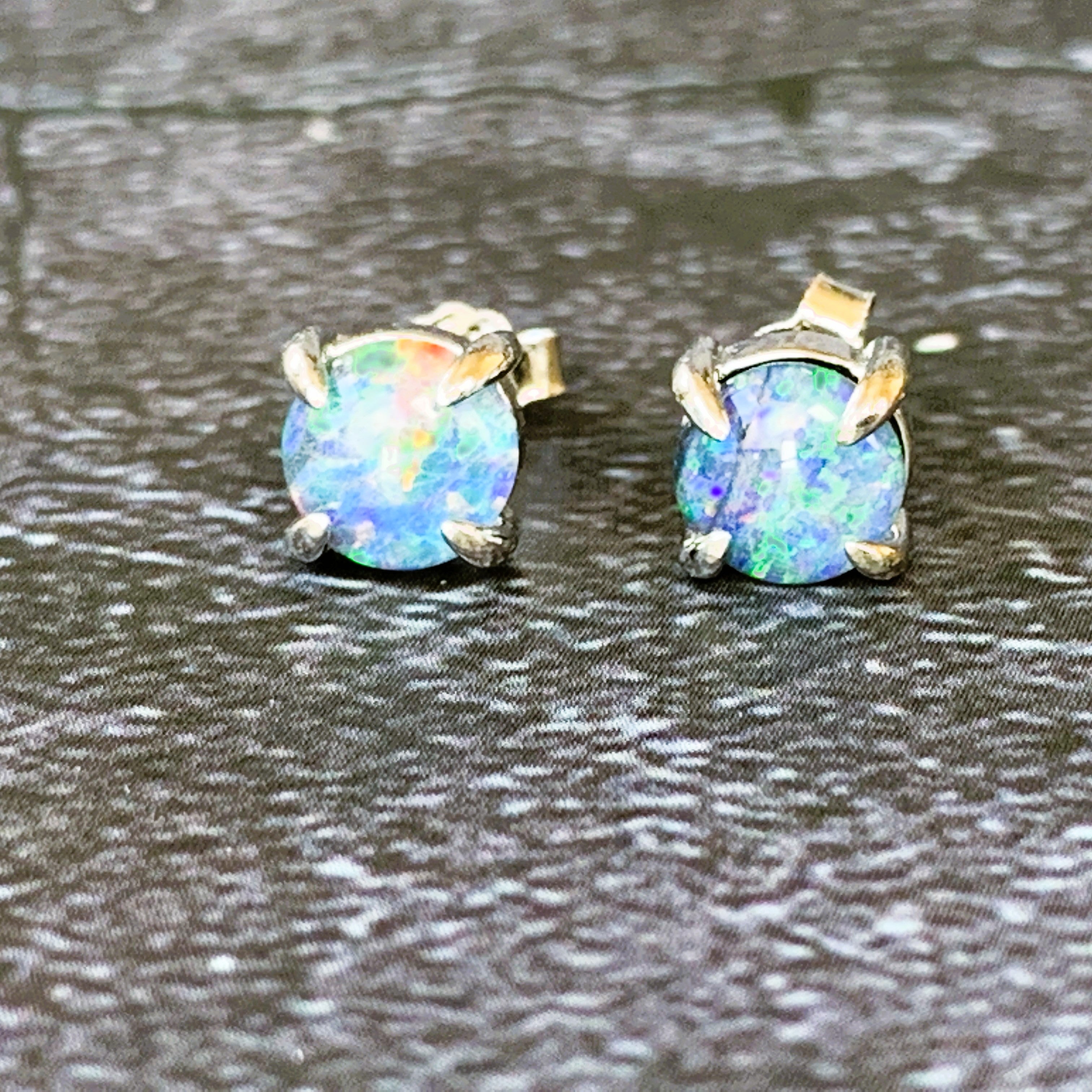 Sterling Silver 6mm Round Opal studs claw set - Masterpiece Jewellery Opal & Gems Sydney Australia | Online Shop