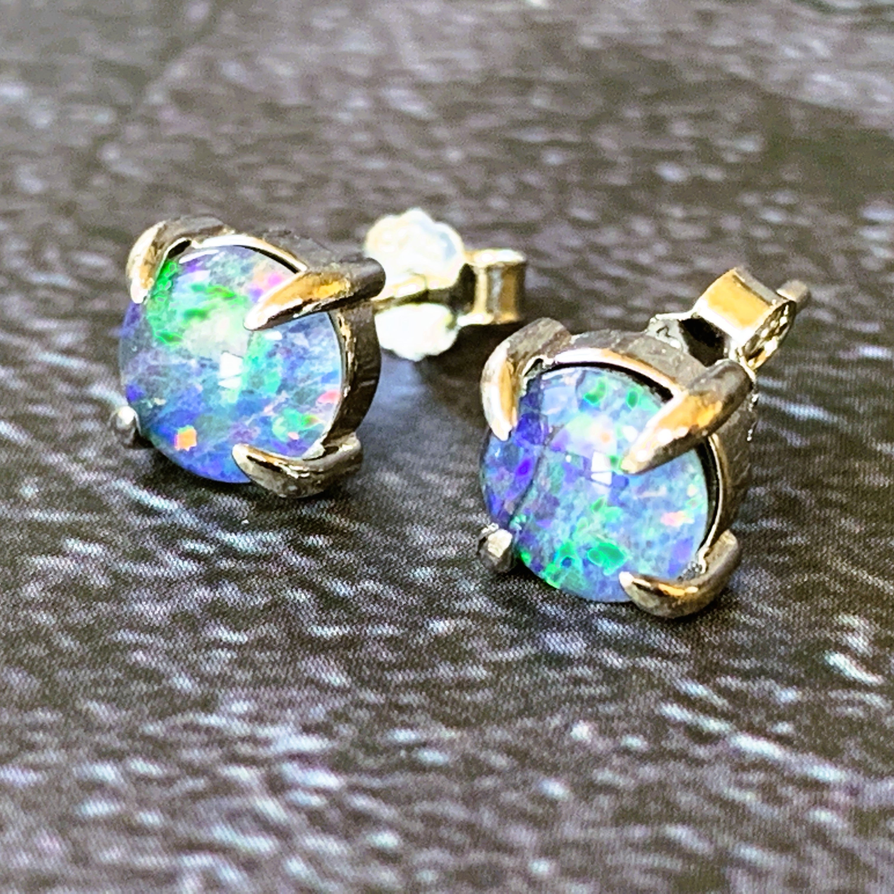 Sterling Silver 6mm Round Opal studs claw set - Masterpiece Jewellery Opal & Gems Sydney Australia | Online Shop