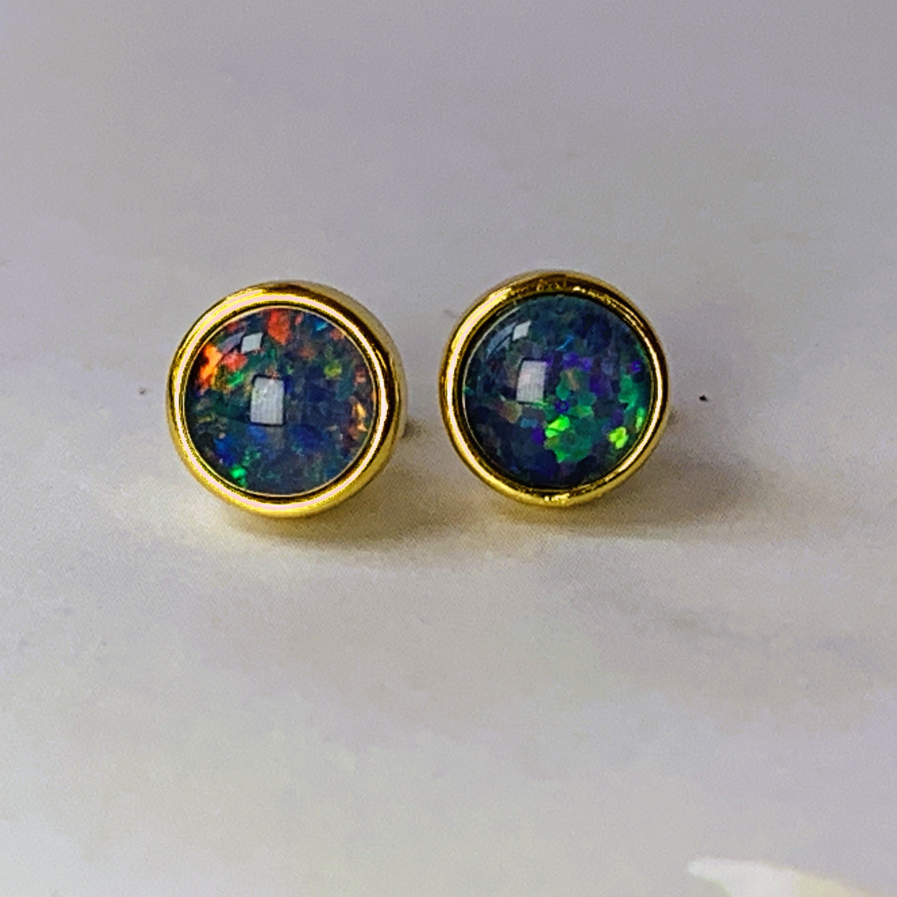 Gold plated Sterling Silver 6mm Round Triplet Opal studs - Masterpiece Jewellery Opal & Gems Sydney Australia | Online Shop