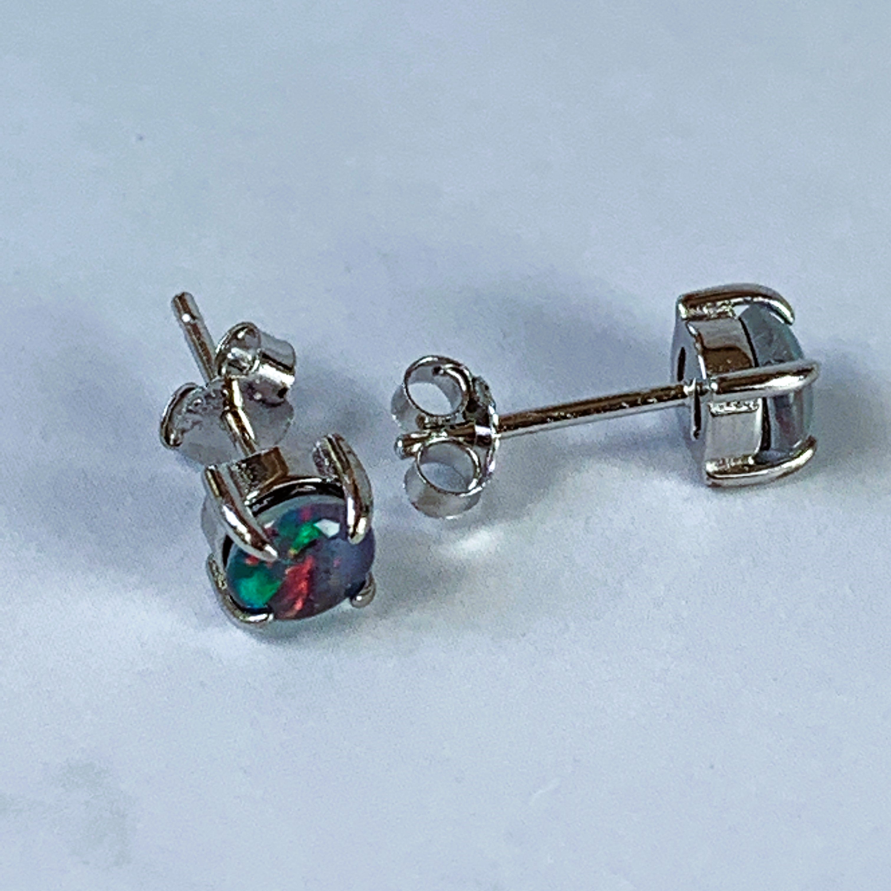 Sterling silver 5mm round Opal triplet claw studs - Masterpiece Jewellery Opal & Gems Sydney Australia | Online Shop