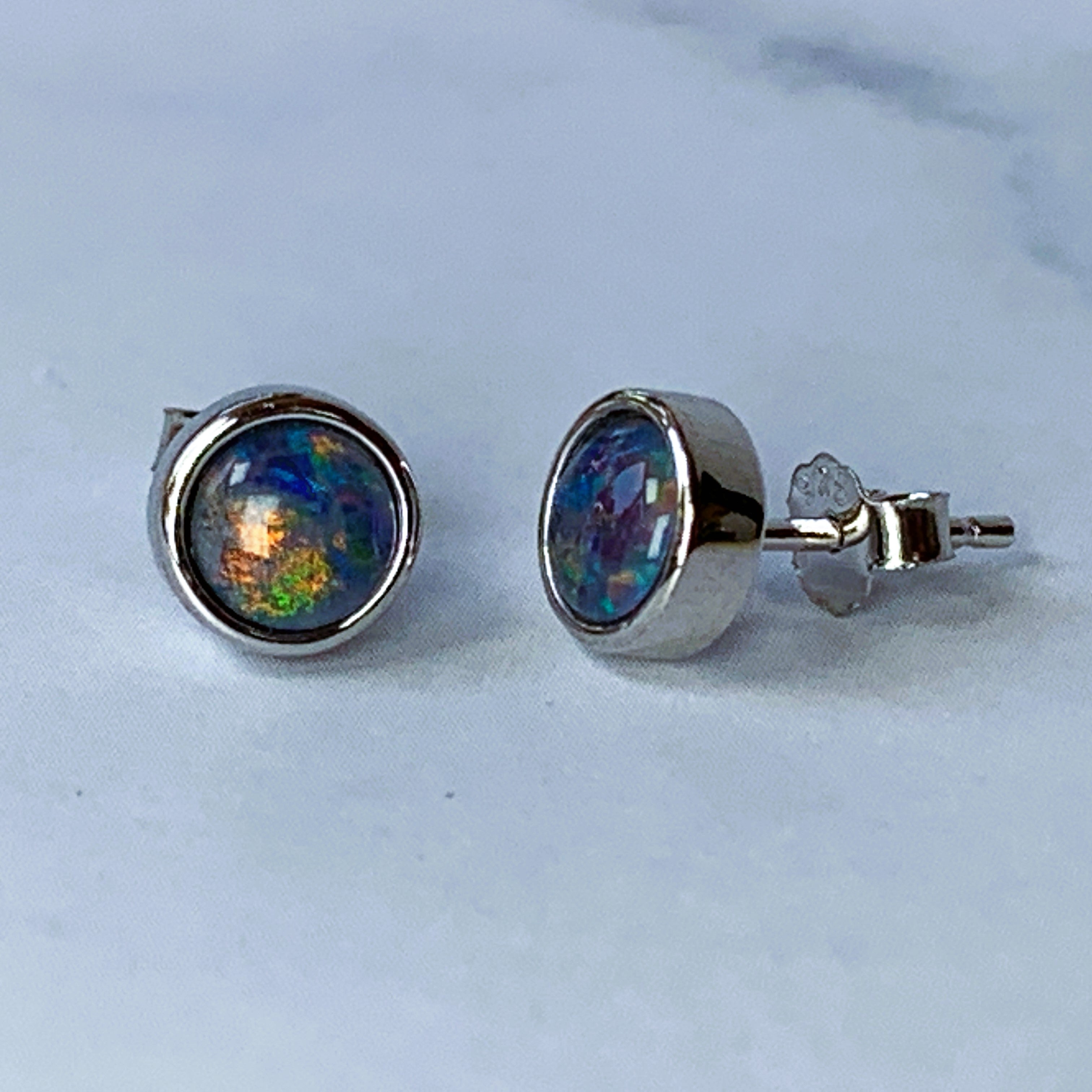 Sterling Silver 5mm bezel set round Opal triplets - Masterpiece Jewellery Opal & Gems Sydney Australia | Online Shop