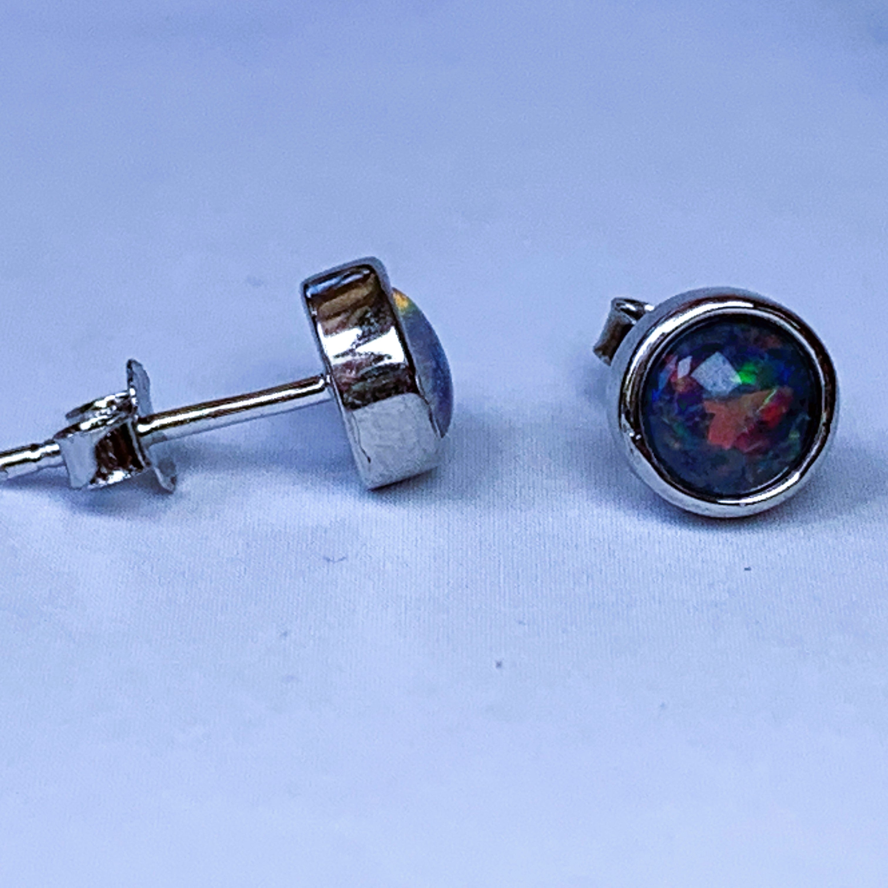 Sterling Silver 5mm bezel set round Opal triplets - Masterpiece Jewellery Opal & Gems Sydney Australia | Online Shop