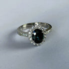 Platinum Teal sapphire 2.07ct and Diamond cluster ring - Masterpiece Jewellery Opal & Gems Sydney Australia | Online Shop