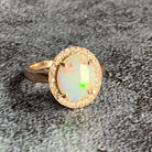 14kt Rose Gold Halo ring set with one 1.88ct White Opal and Diamonds - Masterpiece Jewellery Opal & Gems Sydney Australia | Online Shop