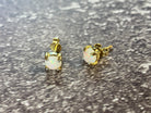 5mm Round White Opal Yellow Gold plated studs claw set - Masterpiece Jewellery Opal & Gems Sydney Australia | Online Shop