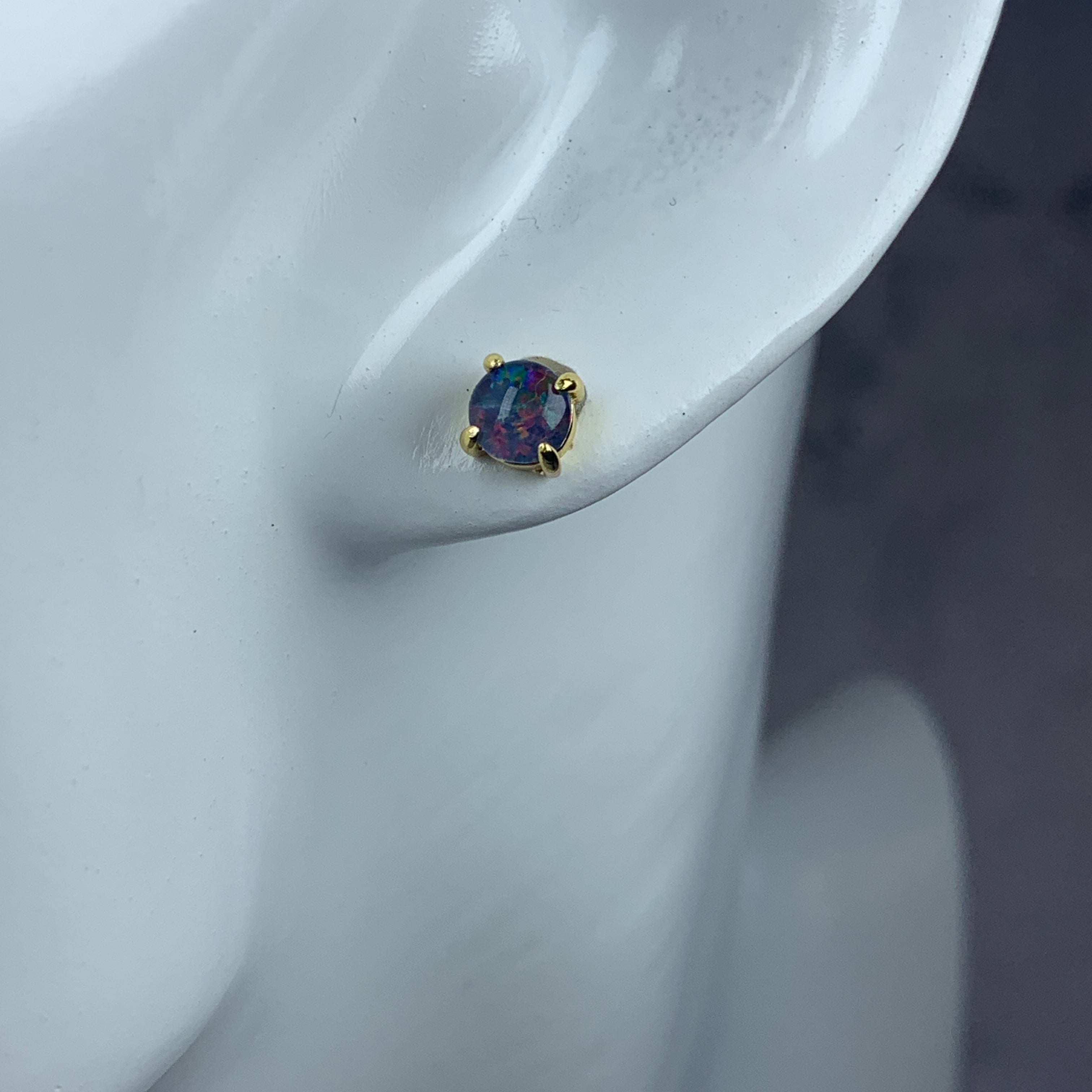 Gold Plated Sterling Silver 5mm Opal triplets claw set studs - Masterpiece Jewellery Opal & Gems Sydney Australia | Online Shop