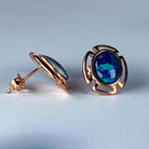 Rose Gold plated silver 9x7mm Opal triplet cut out design studs - Masterpiece Jewellery Opal & Gems Sydney Australia | Online Shop