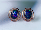 Rose Gold plated silver 9x7mm Opal triplet cut out design studs - Masterpiece Jewellery Opal & Gems Sydney Australia | Online Shop