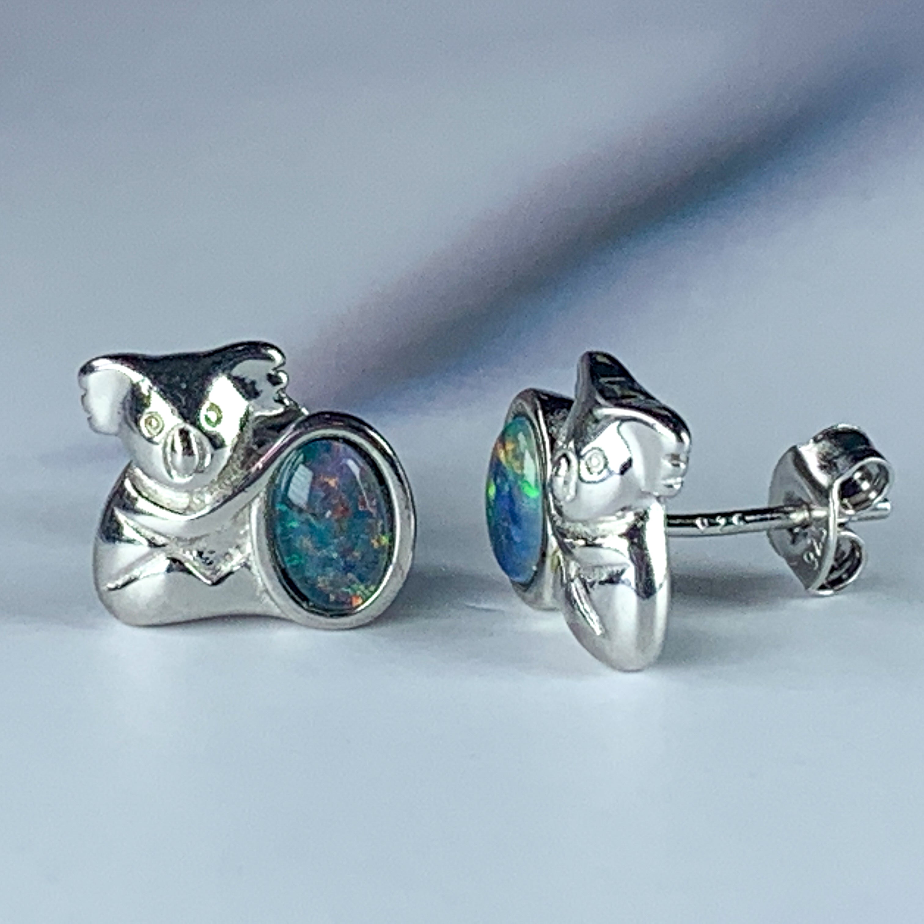 Sterling Silver Koala Opal triplet studs - Masterpiece Jewellery Opal & Gems Sydney Australia | Online Shop