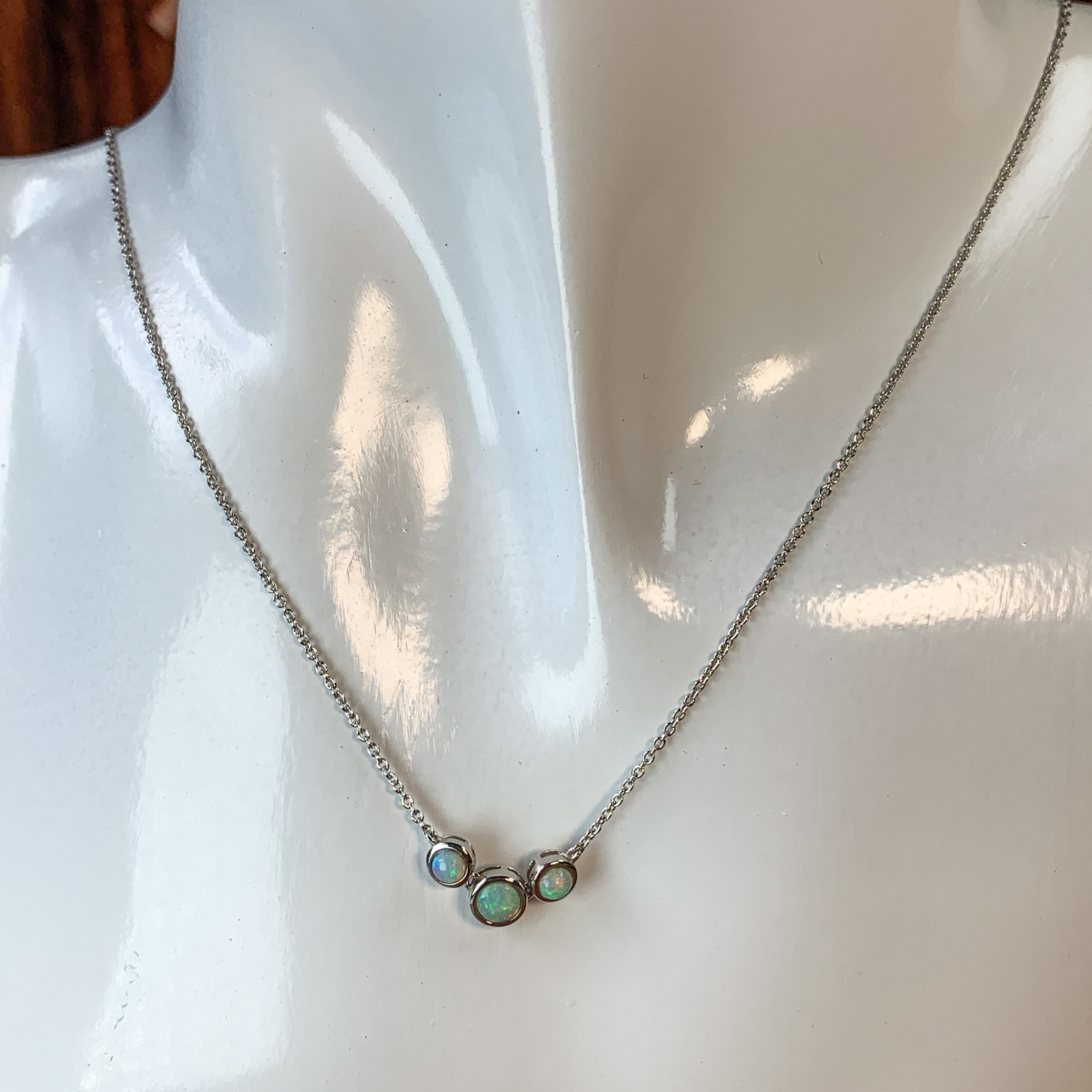 Sterling Silver 3 Opal necklace graduating bezel set - Masterpiece Jewellery Opal & Gems Sydney Australia | Online Shop