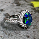 Platinum cluster Black Opal 1.04ct and Diamond ring - Masterpiece Jewellery Opal & Gems Sydney Australia | Online Shop