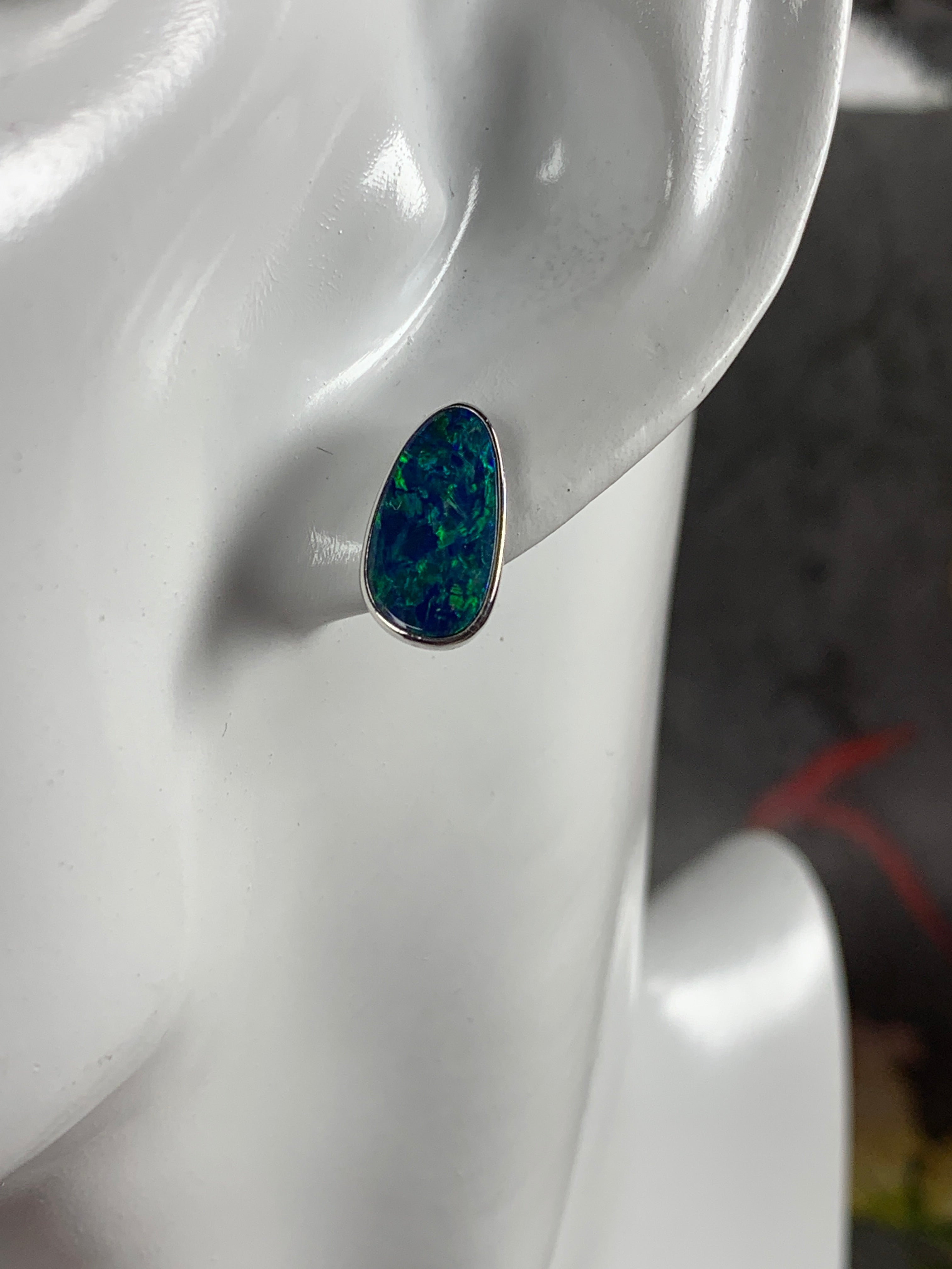 Sterling Silver Opal 14x7mm Freeform studs - Masterpiece Jewellery Opal & Gems Sydney Australia | Online Shop