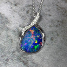 14kt White Gold Multi colour Opal 10x14mm and Diamond pendant - Masterpiece Jewellery Opal & Gems Sydney Australia | Online Shop