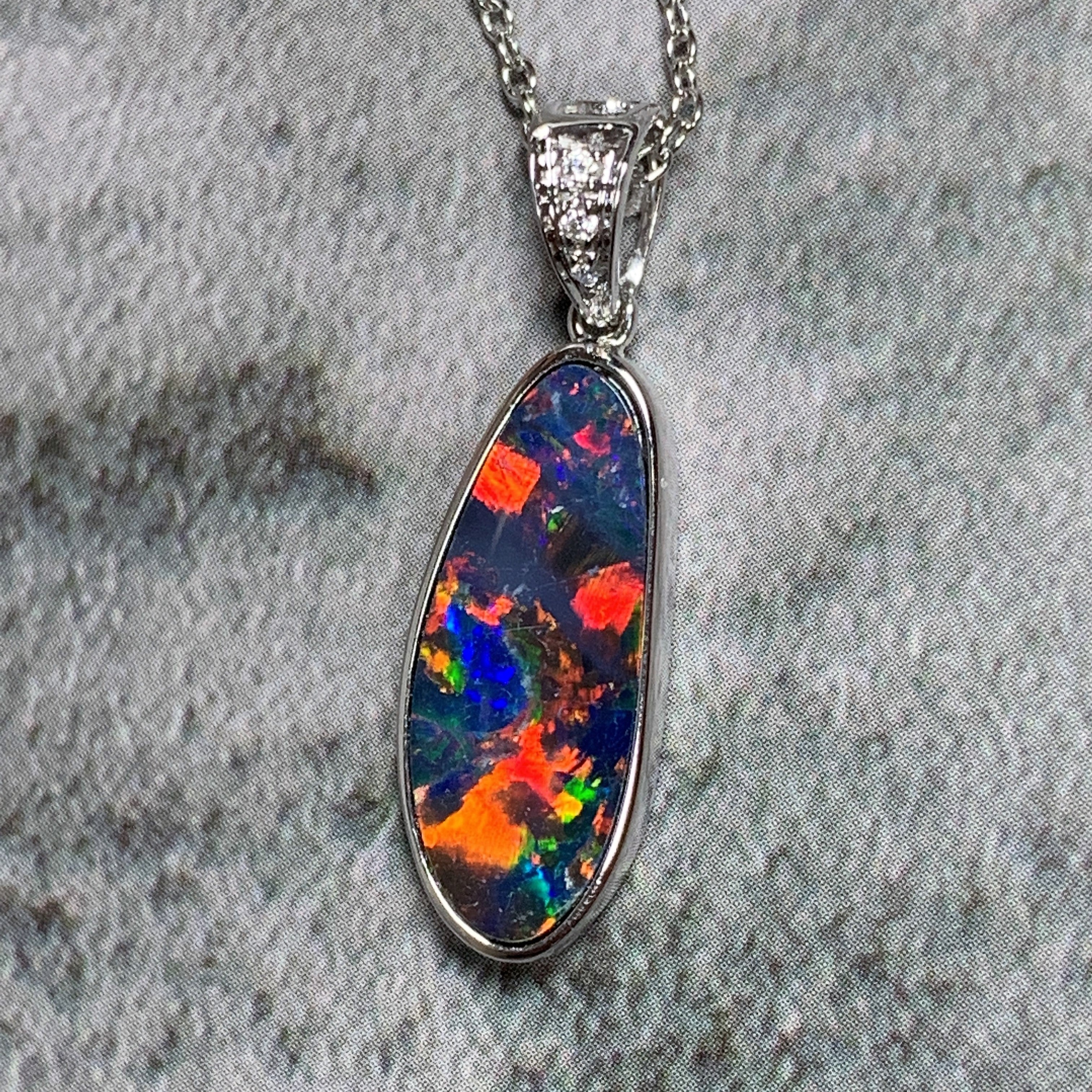 14kt White Gold Fire Opal 17.8x6.6mm and Diamond pendant - Masterpiece Jewellery Opal & Gems Sydney Australia | Online Shop