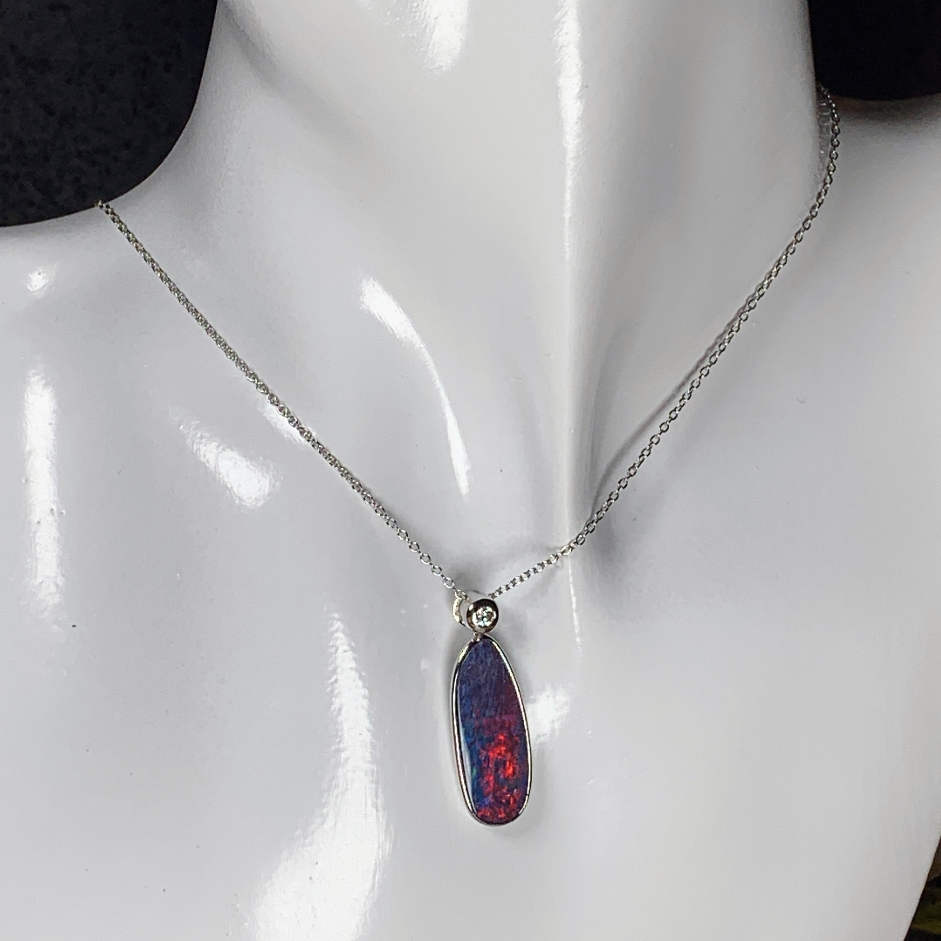 14kt White Gold Red Fire Opal 3.9ct and Diamond pendant - Masterpiece Jewellery Opal & Gems Sydney Australia | Online Shop