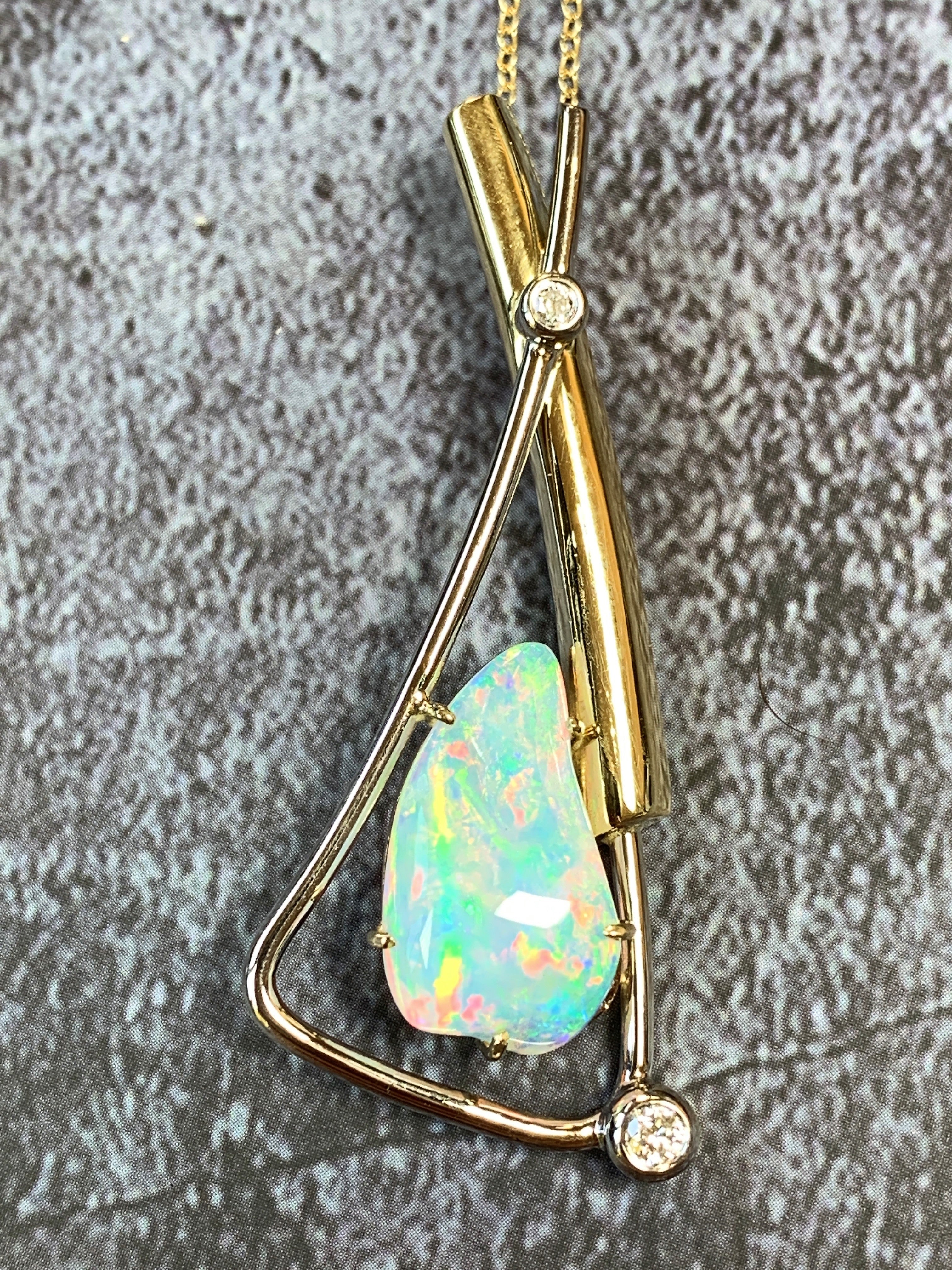 18kt Yellow and White Gold Crystal Opal 4.9ct and 0.2ct Diamonds - Masterpiece Jewellery Opal & Gems Sydney Australia | Online Shop