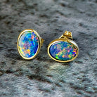 9kt Yellow Gold pairof bezel 7x5mm Opal earring studs - Masterpiece Jewellery Opal & Gems Sydney Australia | Online Shop