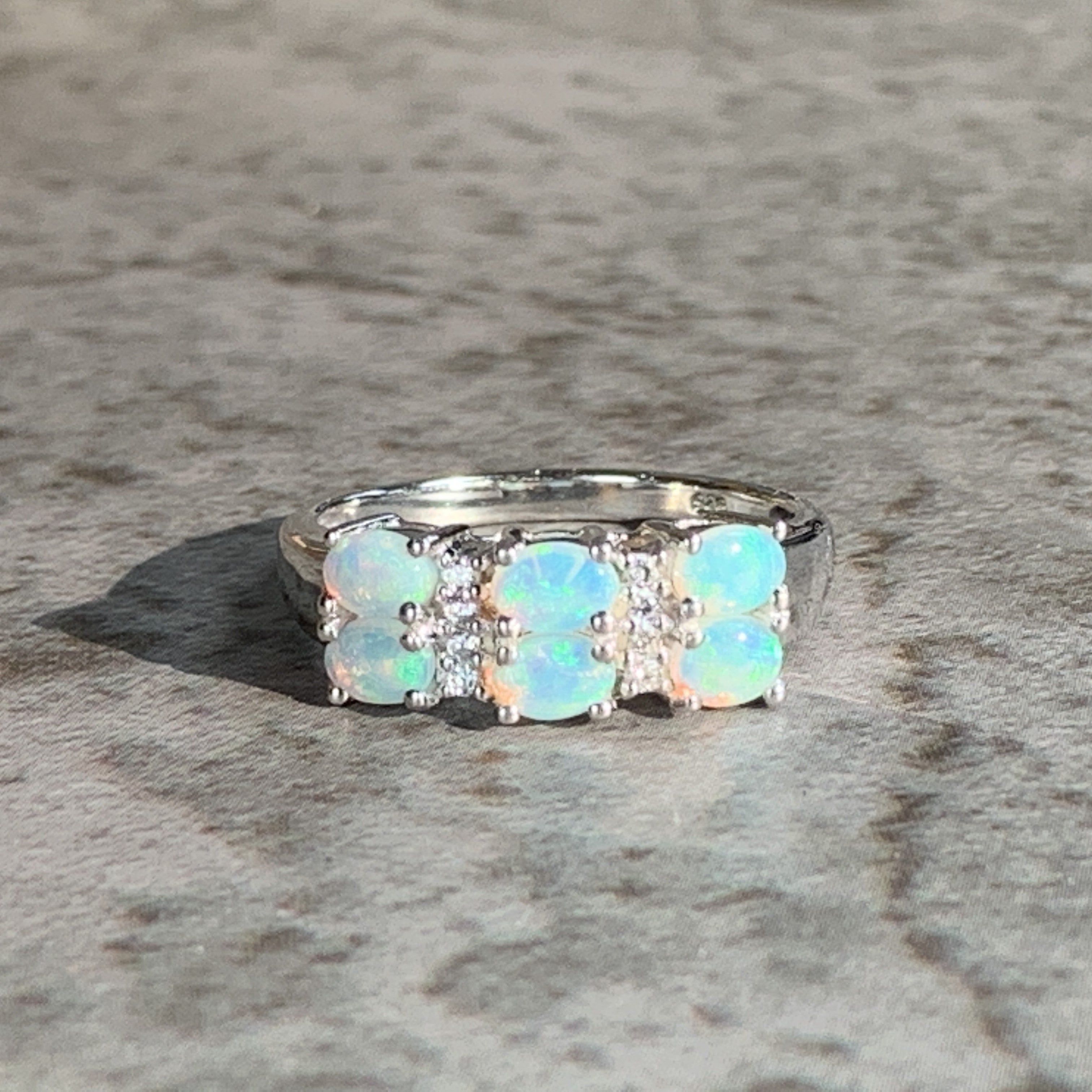 Sterling Silver Opal  4x3mm vintage design and cubic zirconia ring - Masterpiece Jewellery Opal & Gems Sydney Australia | Online Shop