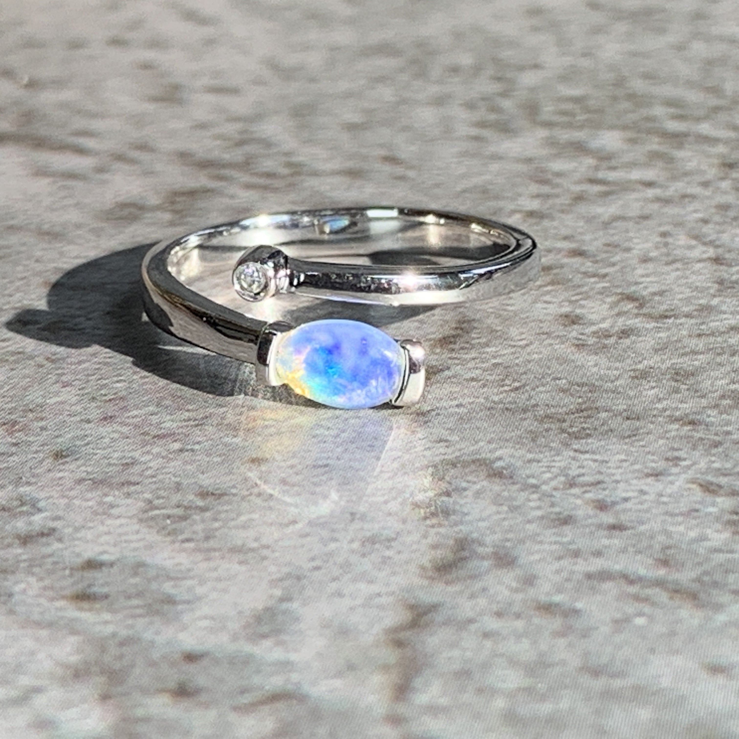 Sterling Silver White Opal ring 6X4mm split shank - Masterpiece Jewellery Opal & Gems Sydney Australia | Online Shop