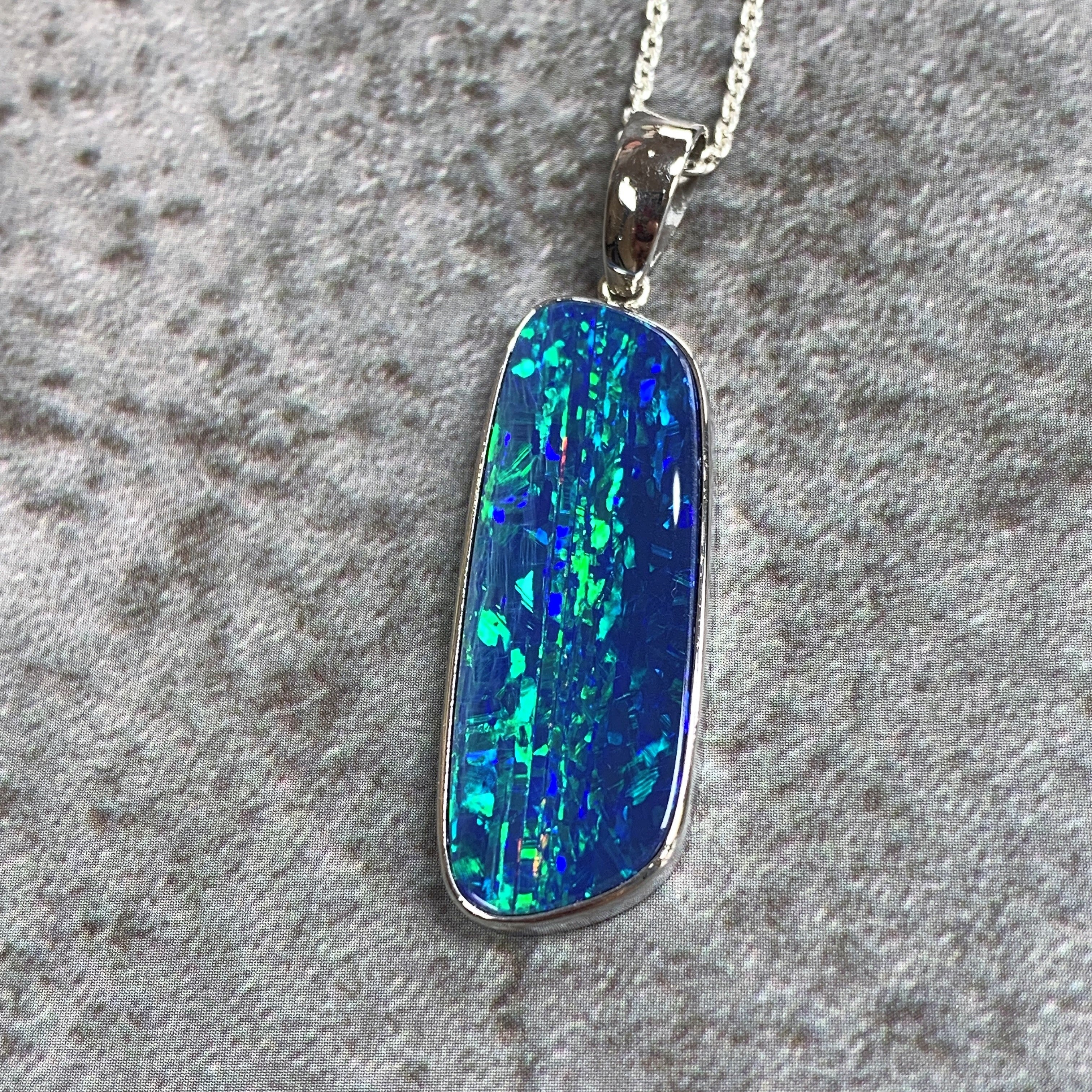 14kt White Gold Opal 9.41ct doublet Blue Green pendant - Masterpiece Jewellery Opal & Gems Sydney Australia | Online Shop