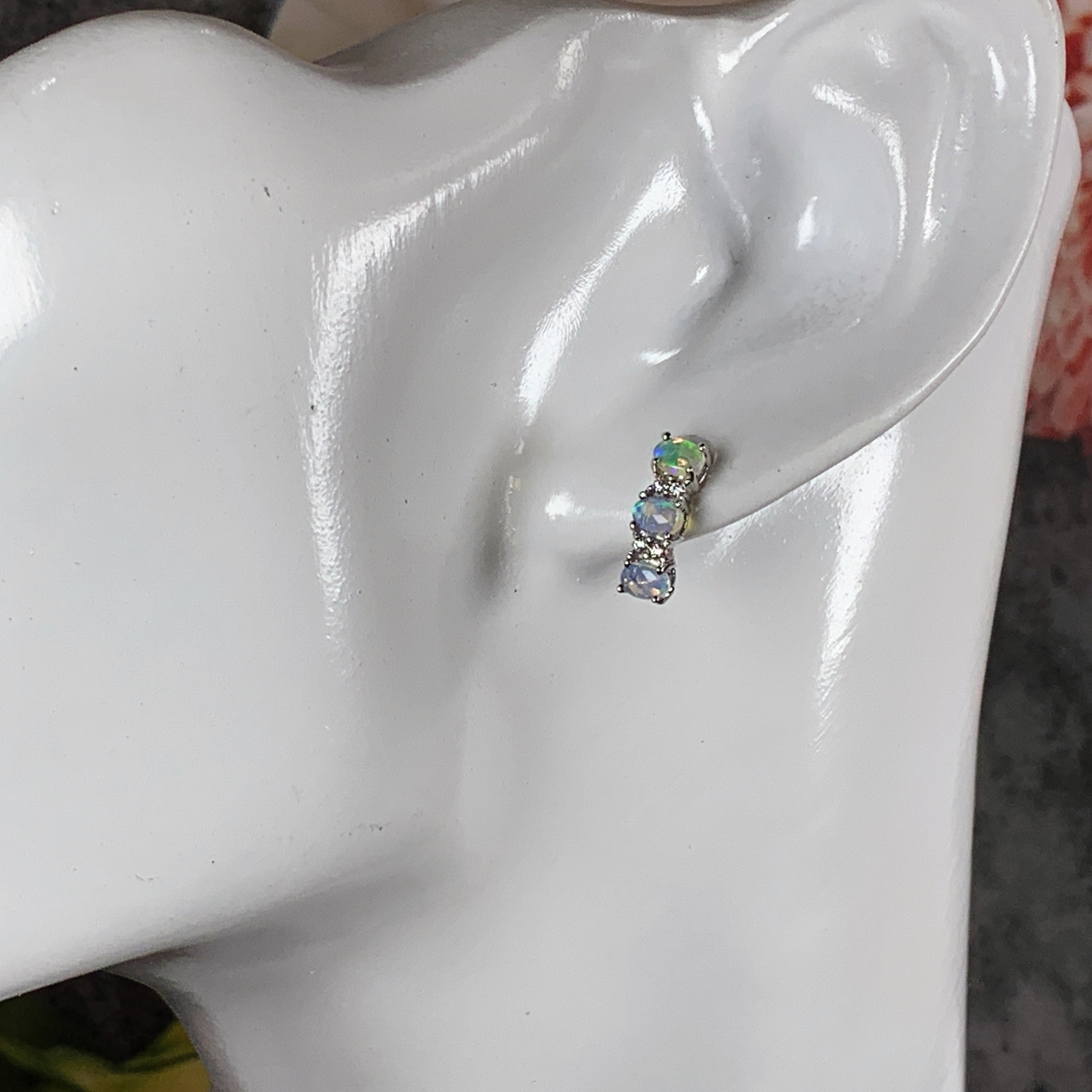 Sterling Silver Opal earrings 4x3mm alternating huggie style drops - Masterpiece Jewellery Opal & Gems Sydney Australia | Online Shop