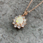 Rose Gold plated Silver 8x6mm White Opal cluster pendant - Masterpiece Jewellery Opal & Gems Sydney Australia | Online Shop