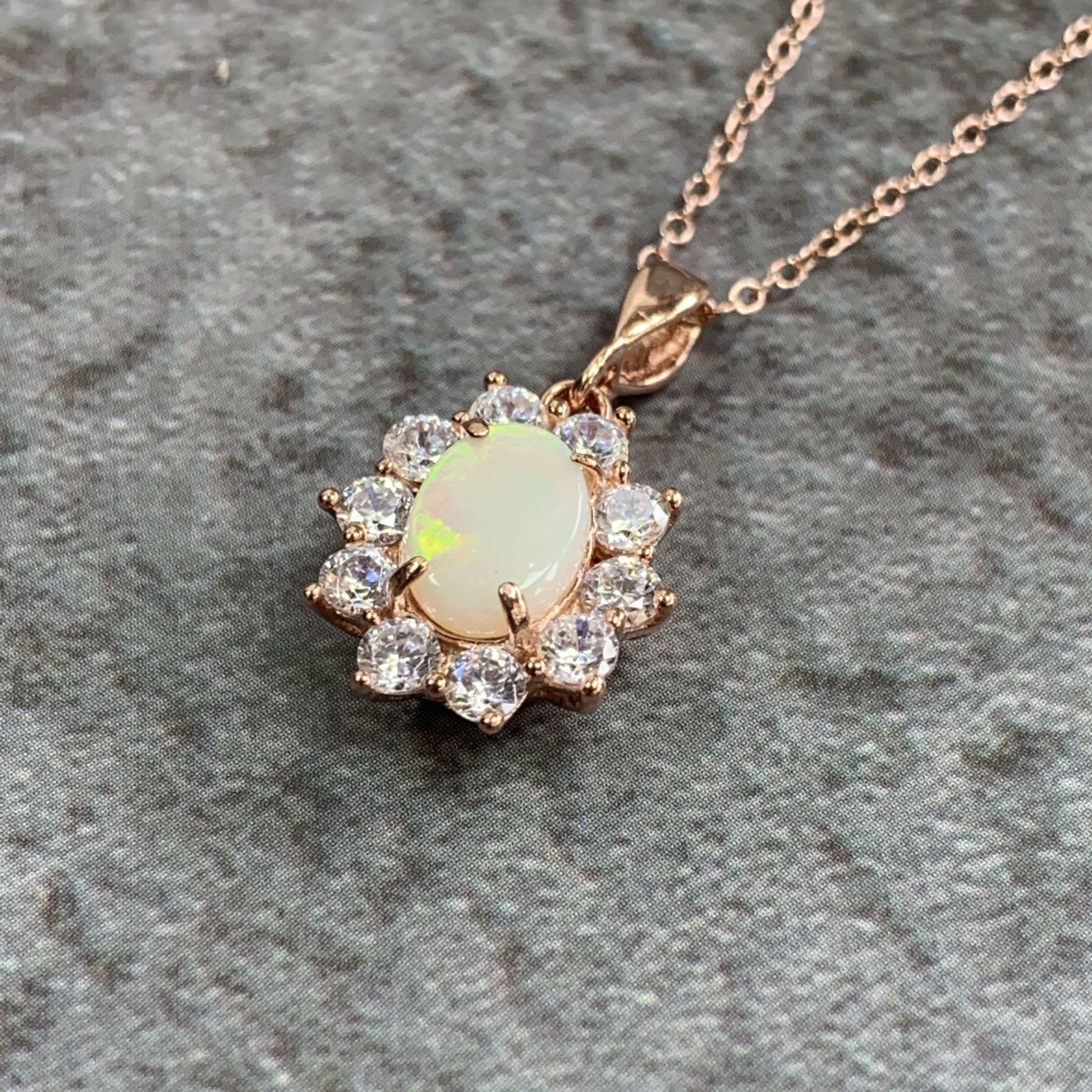 Rose Gold plated Silver 8x6mm White Opal cluster pendant - Masterpiece Jewellery Opal & Gems Sydney Australia | Online Shop