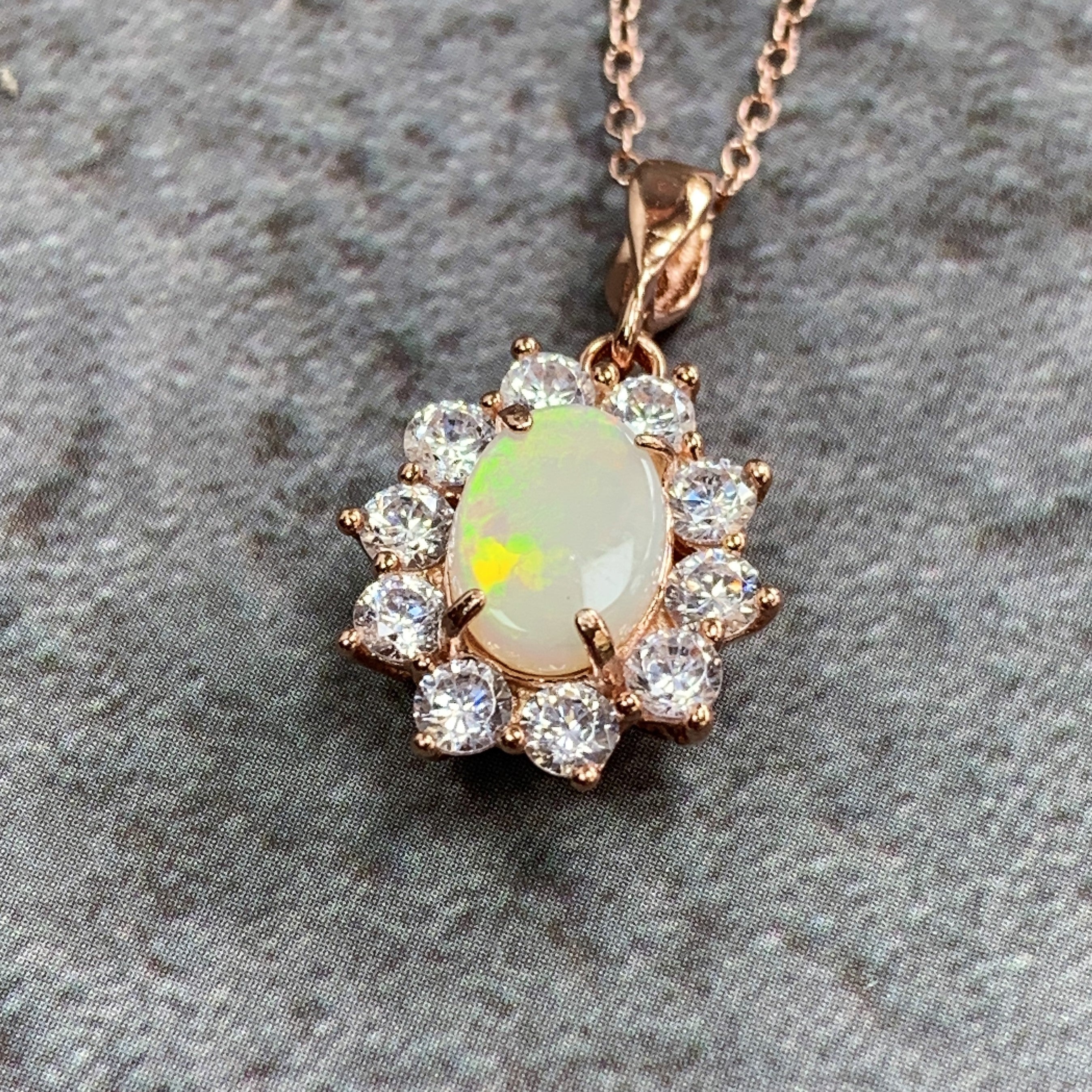 Rose Gold plated Silver 8x6mm White Opal cluster pendant - Masterpiece Jewellery Opal & Gems Sydney Australia | Online Shop