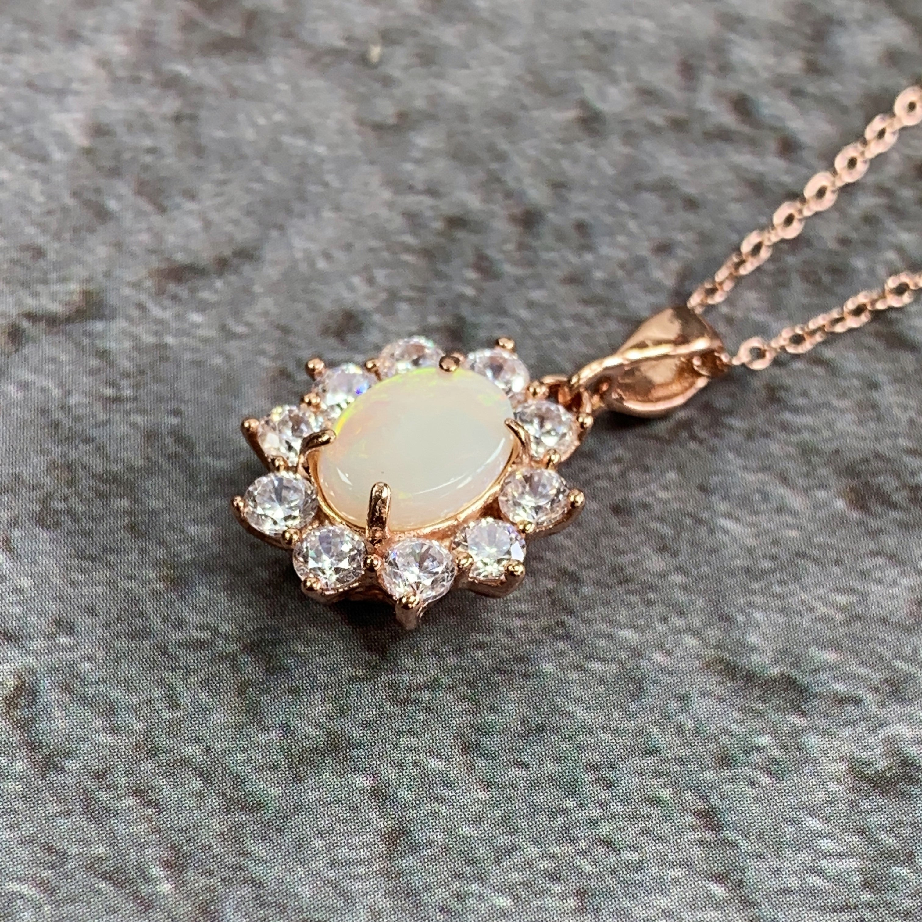 Rose Gold plated Silver 8x6mm White Opal cluster pendant - Masterpiece Jewellery Opal & Gems Sydney Australia | Online Shop