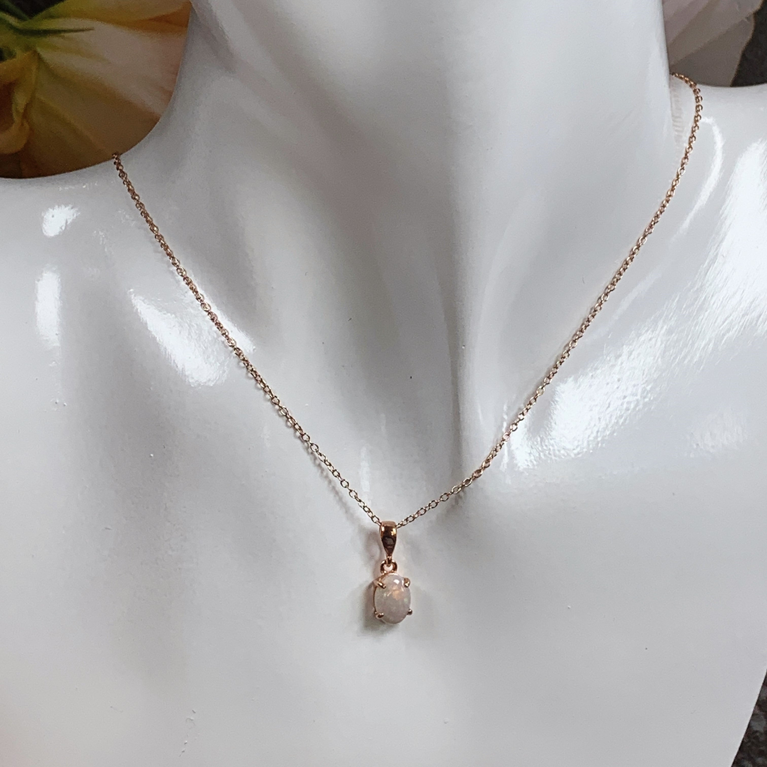 Rose Gold plated Sterling Silver 8x6mm White Opal pendant - Masterpiece Jewellery Opal & Gems Sydney Australia | Online Shop