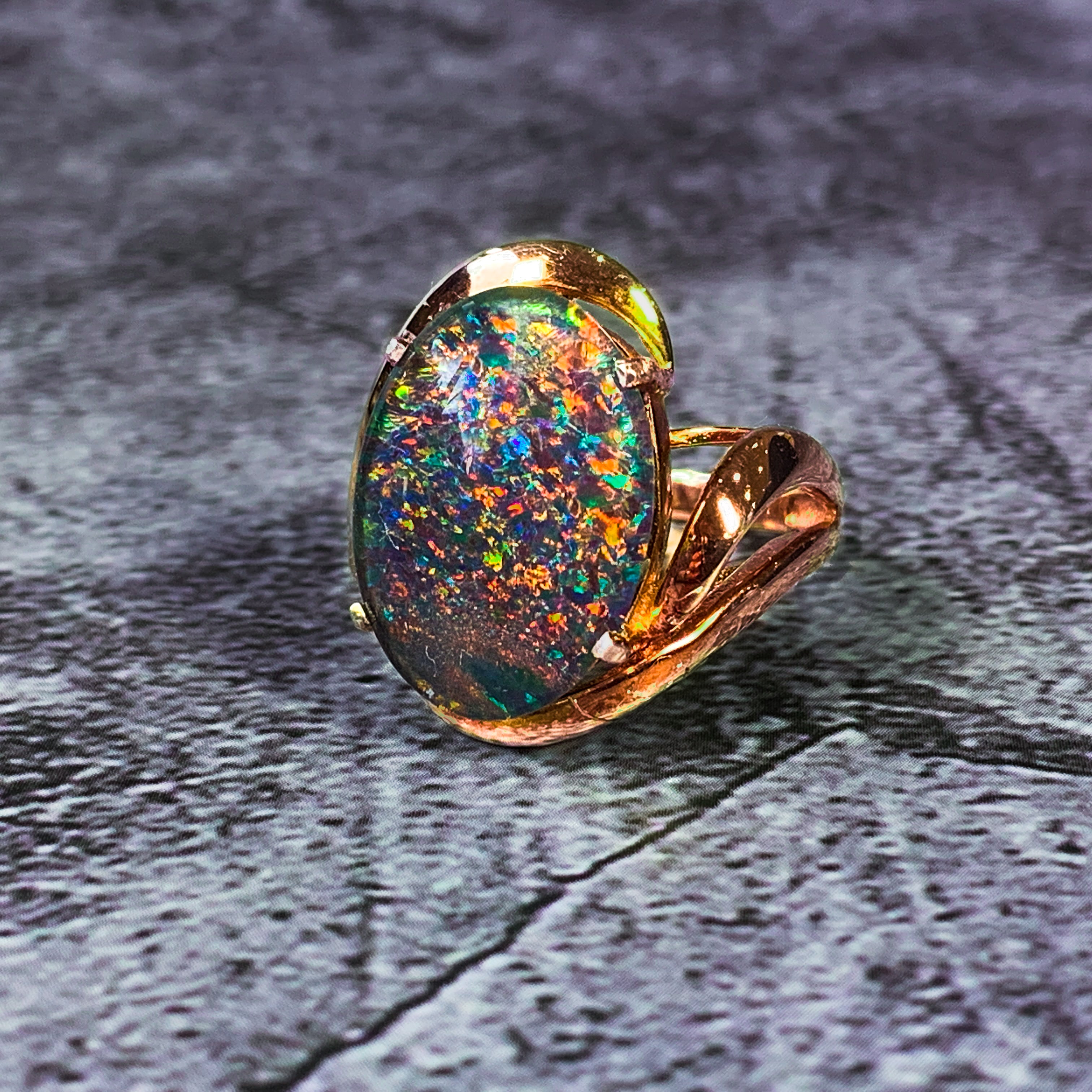 Rose Gold plated Silver 18x13mm Opal triplet ring - Masterpiece Jewellery Opal & Gems Sydney Australia | Online Shop