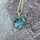 Sterling Silver Mosiac Opal Oval bezel pendant 12x10mm - Masterpiece Jewellery Opal & Gems Sydney Australia | Online Shop