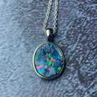 Sterling Silver Mosiac Opal Oval bezel pendant 12x10mm - Masterpiece Jewellery Opal & Gems Sydney Australia | Online Shop