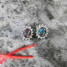 Sterling Silver pair of 8x6mm Opal triplet cluster earrings - Masterpiece Jewellery Opal & Gems Sydney Australia | Online Shop