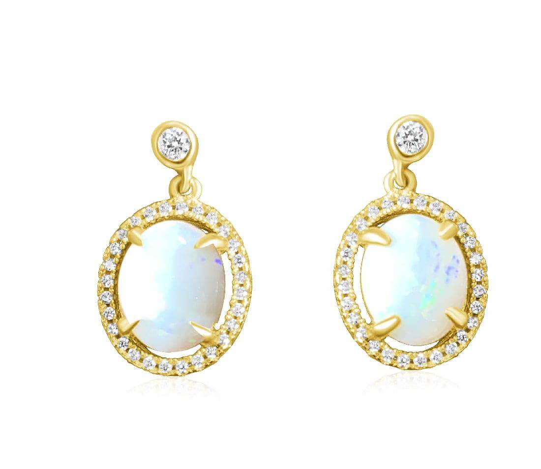 Sterling Silver Gold Plated White Opal Halo earrings - Masterpiece Jewellery Opal & Gems Sydney Australia | Online Shop