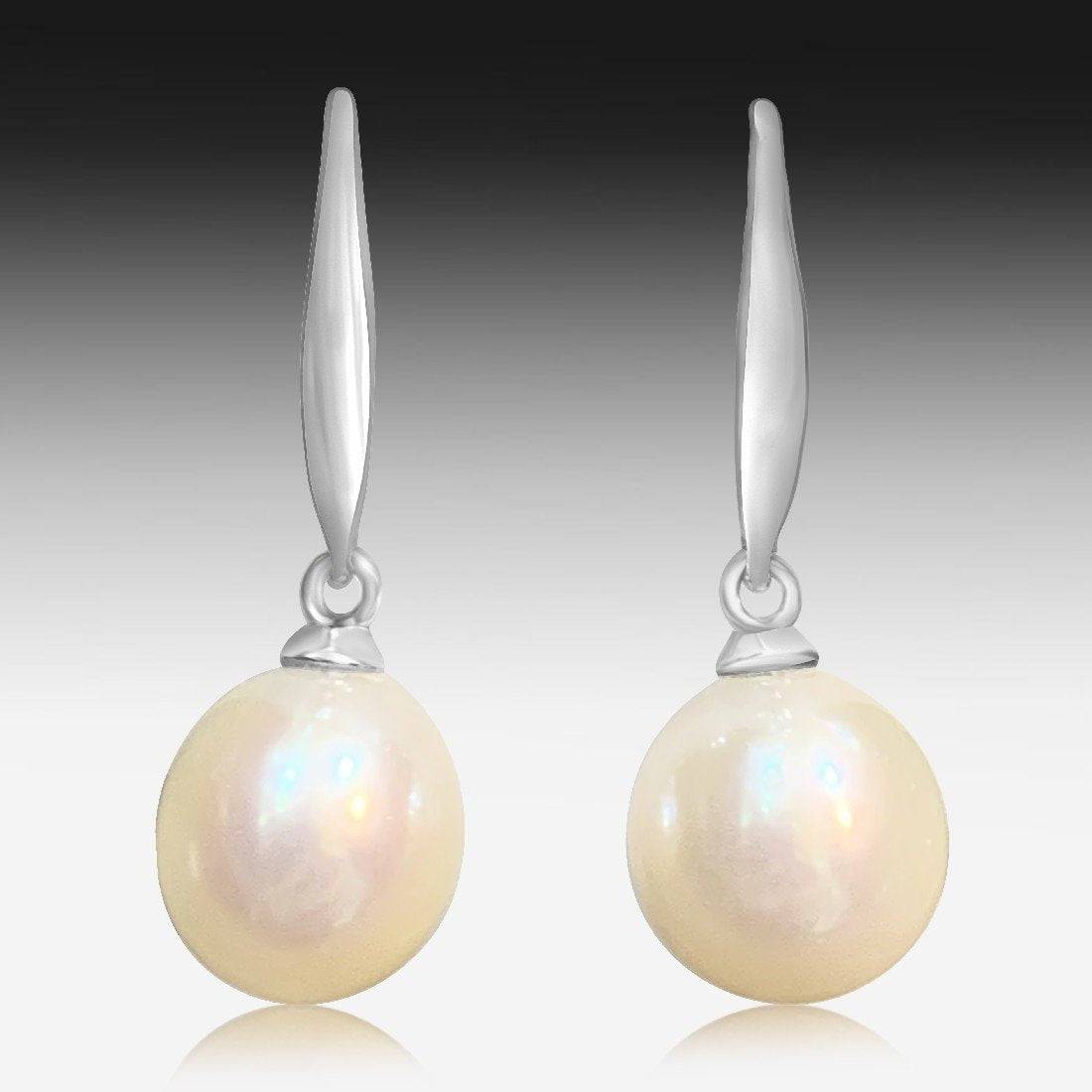 9kt White Gold 8mm Pearl drop earrings - Masterpiece Jewellery Opal & Gems Sydney Australia | Online Shop