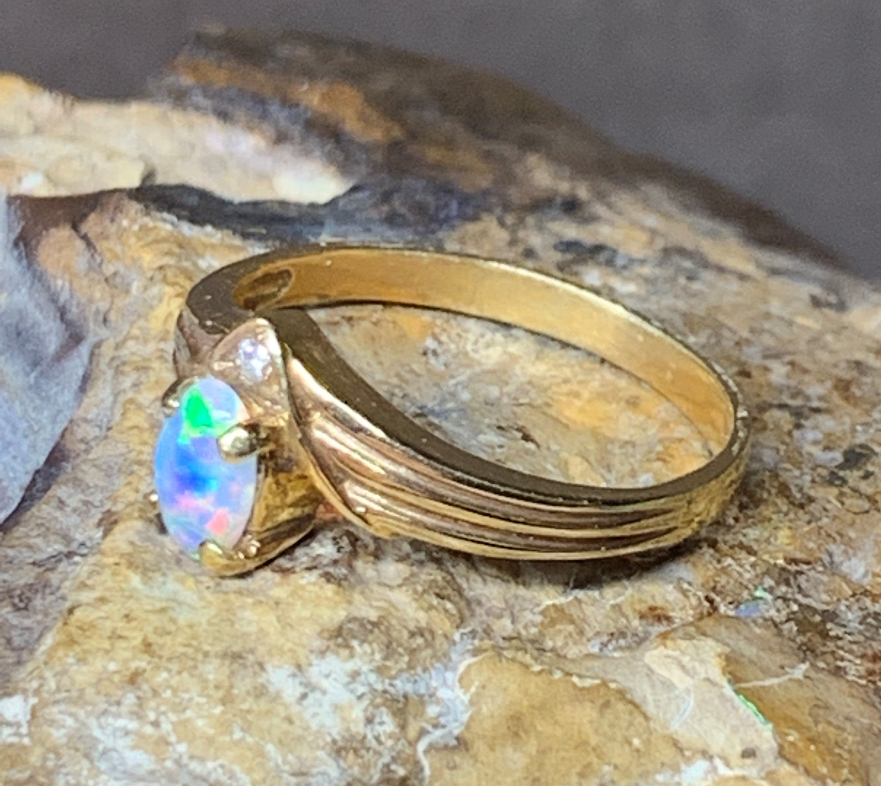 18kt Yellow Gold Light Opal and Diamond ring - Masterpiece Jewellery Opal & Gems Sydney Australia | Online Shop