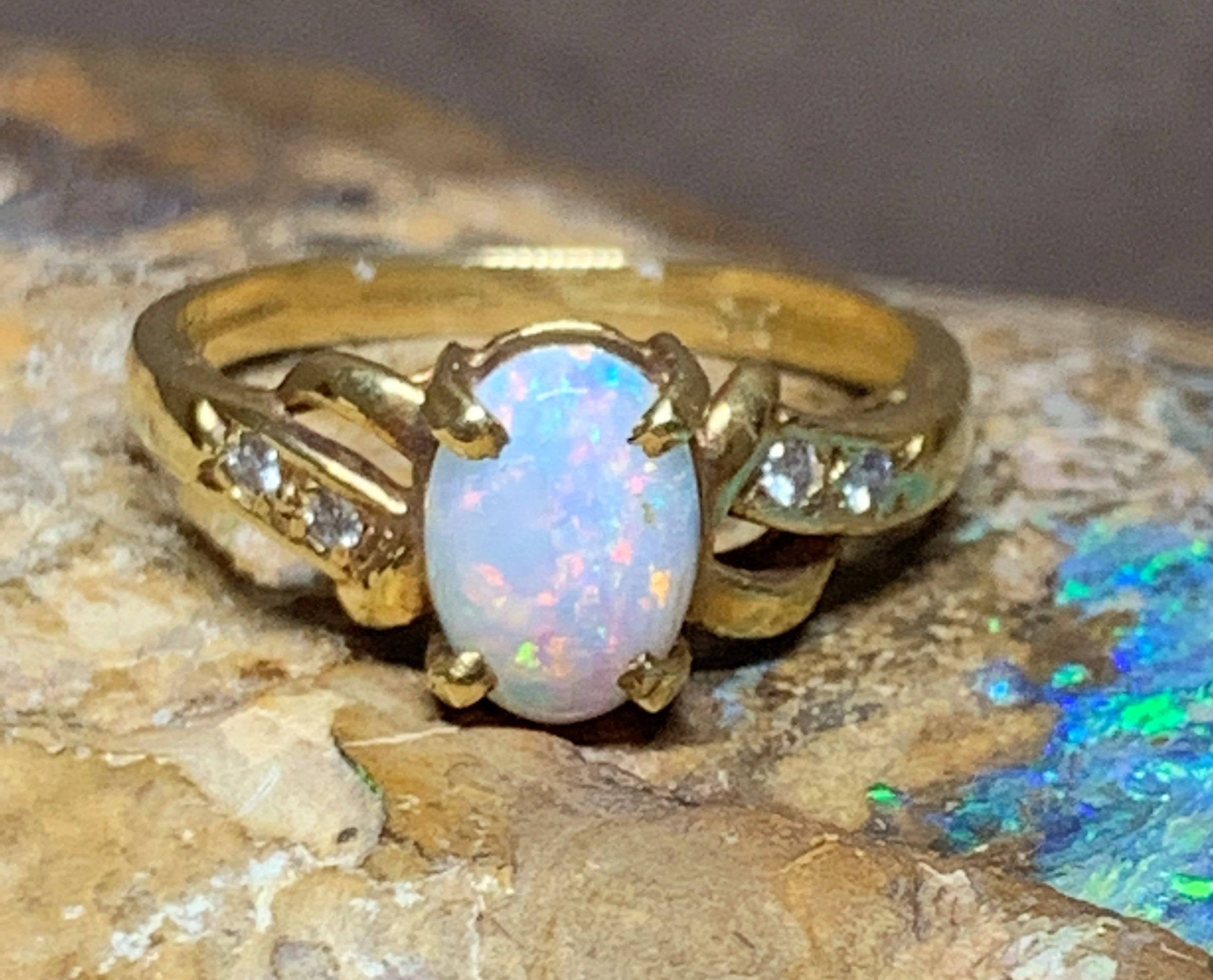 18kt Yellow Gold White Opal and Diamond ring - Masterpiece Jewellery Opal & Gems Sydney Australia | Online Shop