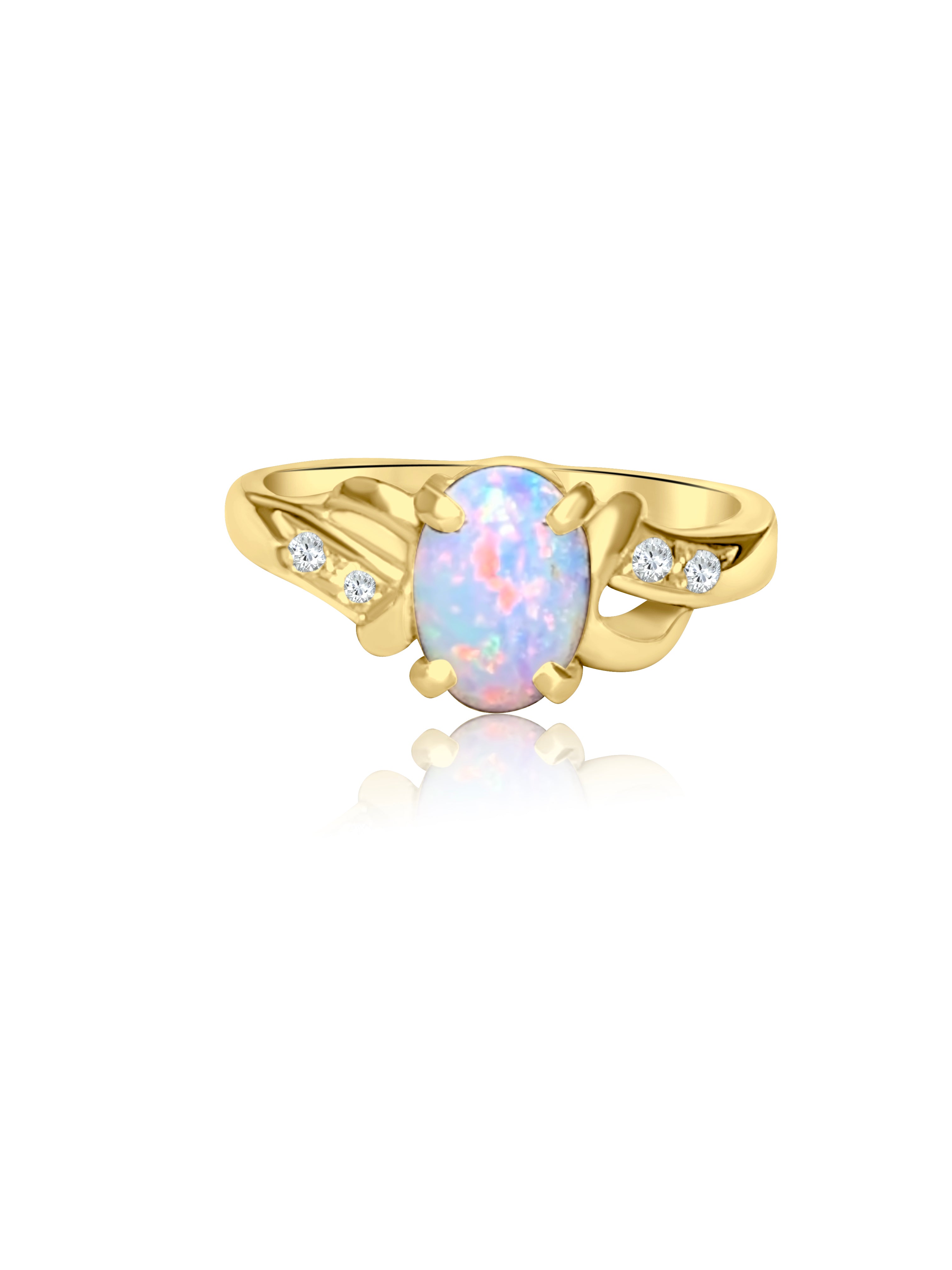 18kt Yellow Gold White Opal and Diamond ring - Masterpiece Jewellery Opal & Gems Sydney Australia | Online Shop