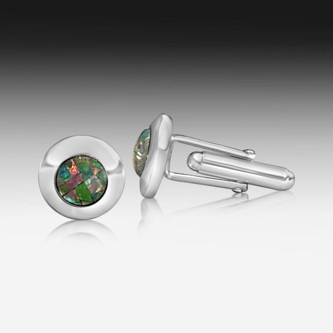 STERLING SILVER OPAL TRIPLET CUFFLINKS ROUND - Masterpiece Jewellery Opal & Gems Sydney Australia | Online Shop